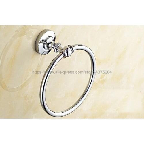 Polished Chrome Round Style Wall-Mounted Towels Ring Holder Hanger Bathroom Towel Bar Nba805