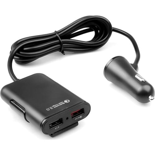 QC3.0 5.6 ft extension cable 4-port USB car charger for fast charging for iPhone 12 and Xiaomi mobile driving recorder