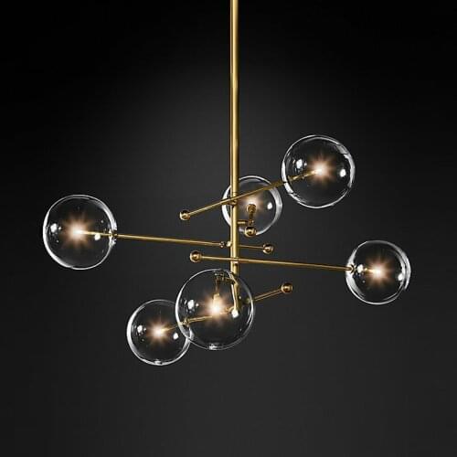 Post Modern Creative Glass Ball Restaurant Chandeliers Retro Magic Bean Living Room Bedroom Hanging Lighting Nordic Home Lamps