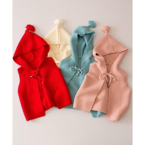 Girls Knitting Vest 2017 Fashion Spring Autumn Childrens Sweaters Female Baby 100% Cotton Hooded Sweaters Vest Suit 1-4 Years