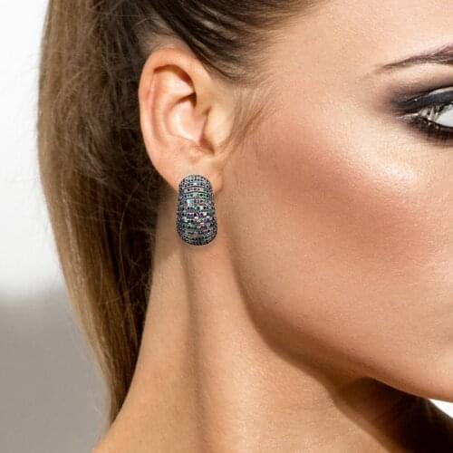 Zlxgirl jewelry Rhodium silver plated color womens cooper wedding earrings jewelry colorful Cubic Zirconia Brincos brinco