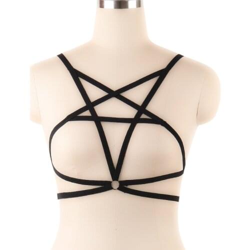 Lady Body Harness Elastic Pentagram Perspective Bra Bandage Erotic Temptation Bra Belt Sexy Hollow Adjustable Lingerie EK-New