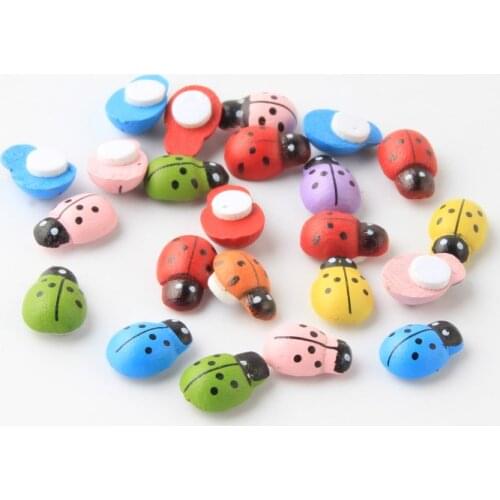 100pcs Ladybug Wooden Flatback Cabochon Scrapbooking Wood Beads Wall Sticker For DIY Crafts Home Decoration Accessories