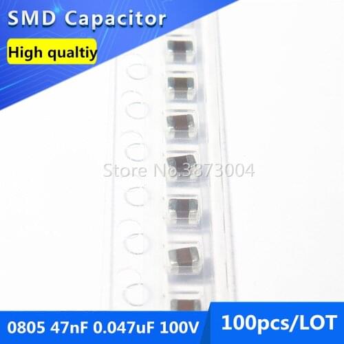 100pcs 0805 47nF 0.047uF 100V 10% X7R Thick Film Chip Multilayer Ceramic Capacitor