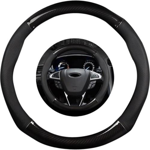 15 inch 38cm Non-slip luxury Black Leather Carbon Fiber Car Steering Wheel Cover