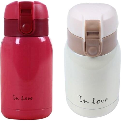 2 Pcs 200Ml Mini Stainless Steel Big Belly Thermos Bottle (Beige & Rose Red)