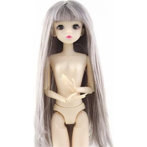 30cm 20 Movable Jointed Dolls Toy 1/6 Female Naked Nude Body 3D Eyes Doll With Long Curls Hair Toys for Girls Gifts
