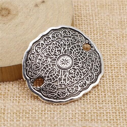 7pcs 34x39mm antique silver Carved pattern bracelet connector charms diy retro jewelry fit Earring keychain hair card pendant