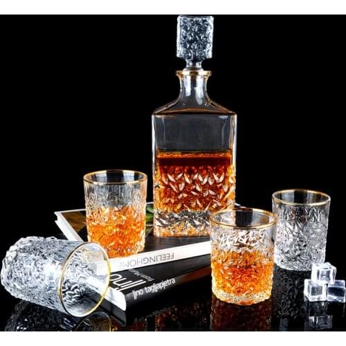 7pcs/set Creative Transparant gold rim drink glass Wine bottle crystal glass Party Water Bottle Beer whisky Cup