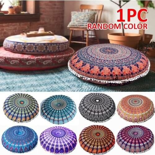 Large Mandala Floor Pillows Round Bohemian Meditation Seat Cushion Cover Pouf Retro Polyester Pillowcase Home Decoration