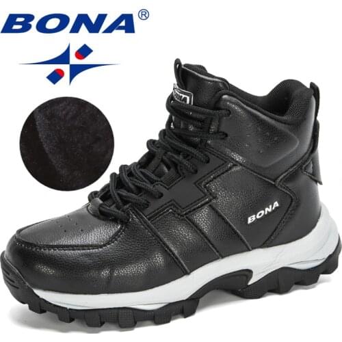 BONA 2020 New Designers Children Plush Boots Winter Handmade Comfortable Girls Boots Leather Boys Boots High Top Kids Snow Shoes