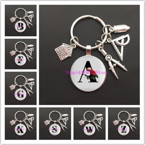 A-Z letter glass keychain house guide keytub rod keychain real estate architect keychain engineer engineering student gift