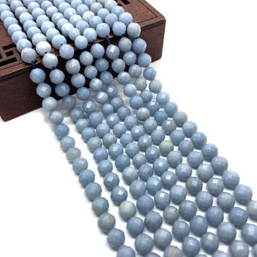 Natural Stone Beads Angel Stone Light Blue Faceted Beaded 6mm DIY Jewelry Necklace Bracelet for Jewelry Making Accessories