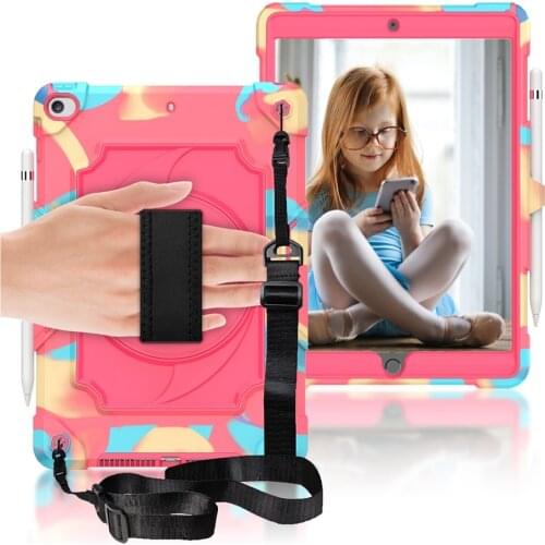 For iPad 10.2 7th 8th Generation 360 Rotation Hand Strap&Kickstand Silicone Kids ShockProof cover For iPad Air 3 4 Pro 11 fundas