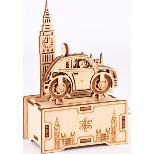 Wooden Puzzle Mini Adult Pressure Reduction Childrens Intelligence 3D Puzzle Model Custom Beetle Hand Music Box