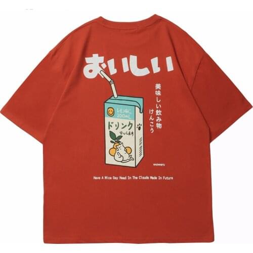 Hip Hop Tshirt 2021 Women Japanese Kanji Letter Drink Print Embroidery T Shirt Streetwear Harajuku Summer Short Sleeve T-Shirt