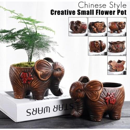 Plant Pot Retro Mini Elephant Flower Pots Ceramic Creative Personality Succulent Plant Pots Bonsai Home Office Decor Crafts