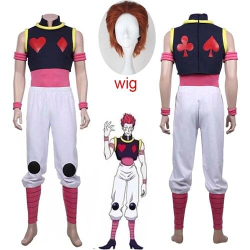 Hunter X Hunter Cosplay Costume HUNTER x HUNTER Hisoka Cosplay Costume Clothes Vest+Pants Outfit Halloween Costumes Wig