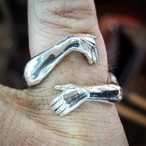 2021 New Creative Gold Silver Color Love Hug Ring Cute Adjustable Open Rings for Women Men Fashion Lovers Jewelry Gifts