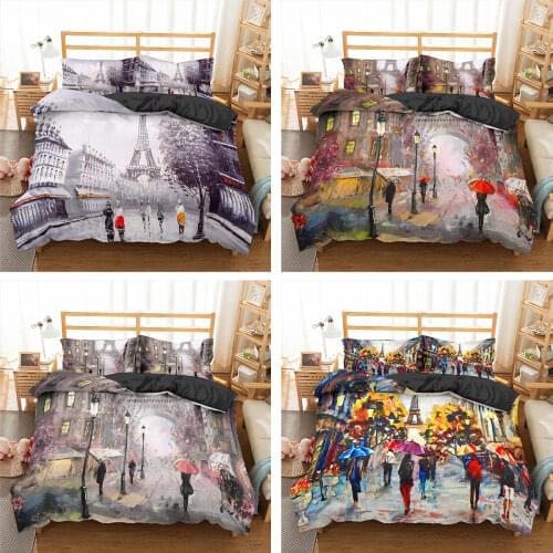 3D Bedding Set Scenery Print Bed Set Paris Eiffel Tower Quilt Duvet Cover Pillowcase For Adults Couple Bedroom Comforter Covers