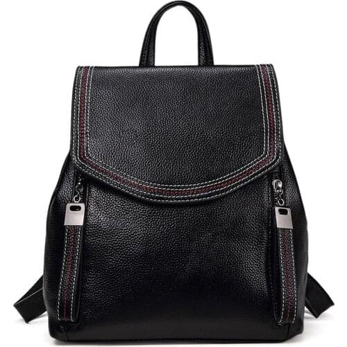 2018 Korean Fashion Women Backpack Genuine Leather Ladies Bagpack Double Zipper Design High Quality Teenager Girl Schoolbag