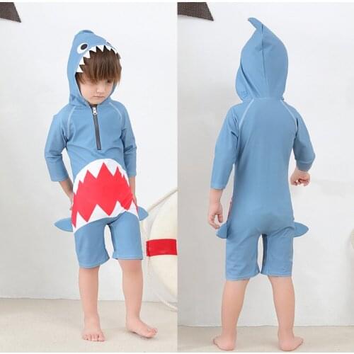 Summer New Children Swimsuit Boy Cartoon Shark One-Piece Swimsuit Beach Sunscreen Hot Spring Swimsuit
