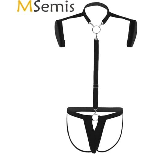 Mens One Piece Mankini Harness Lingerie Halter Adjustable Straps Thong Bodysuit Sexy Sissy Pouch Suspender Jockstrap Underwear