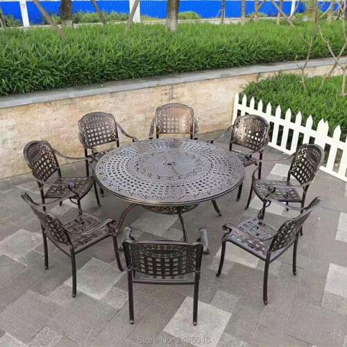 Set of 9-piece cast aluminum patio Outdoor furniture chair and table garden sets all-weather-anti-rust in bronze color