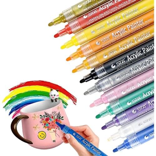 Acrylic Paint Pens of 12 Art Painting Gel Pen Kit for Rock Painting, Fabric, Greeting Cards, Mugs, Ceramic, Glass, Photo Albums
