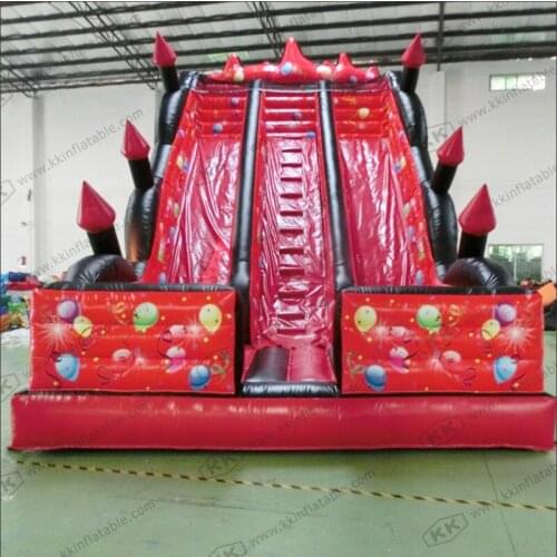 Inflatable slide with dual lanes, PVC inflatable slide trampoline, red balloon printing giant inflatable slide