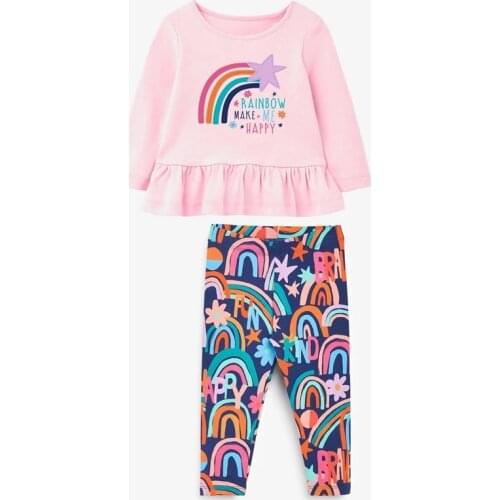 2021 New Autumn Winter Childrens Clothing Toddler Baby Girls Cartoons Long Sleeve T-shirt + Printing Pants 2 Piece Kids Outfits