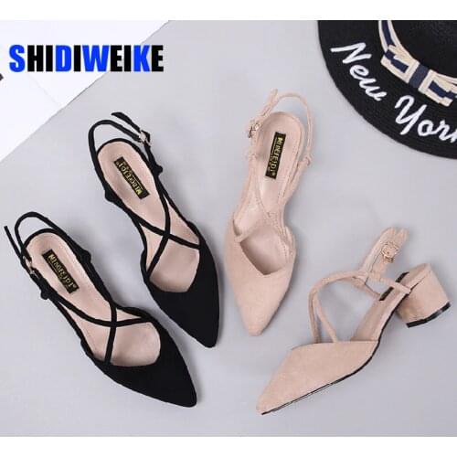 Shoes Woman 2021 Summer Sandals Women Square High Heels Pumps Female Sandals Hight Heels Shoes Ladies Flock Point Toe Sandals