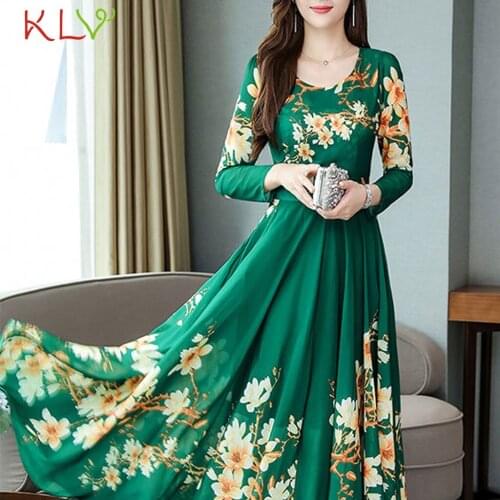 Floral Dress Women Elegant O-Neck Midi Maxi Dress Casual Long Sleeve Dresses Party Winter Spring Clothes Vestidos Plus Size 19dc