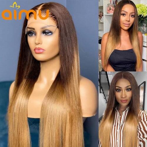 Preplucked Honey Blonde 13x4 Lace Frontal Wig hd Transparent 180% Density Ombre Brown Long Colored Full Human Hair Wig For Women
