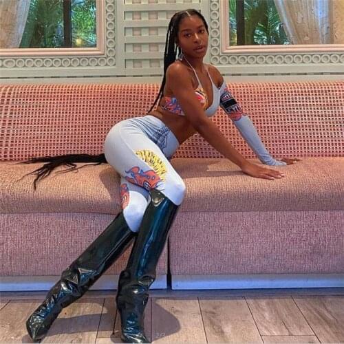 Adogirl Fitness Women Two Piece Set Sexy Halter One Shoulder Backless Crop Bra+Leggings Co-ord Female Hot Streetwear Tracksuits