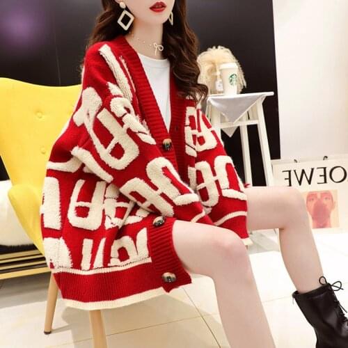Sweater cardigan women 2021 new western style all-match ladies loose-fitting single-breasted knitted jacket autumn and winter