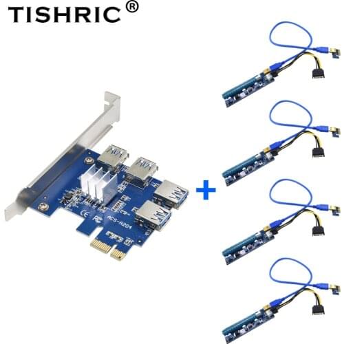 TISHRIC 1 Turn 4 PCI-Express Slot 1x To 16x Riser Card PCI-E To PCI-E Adapter USB 3.0 PCIe PCI-E Converter For BTC Miner Mining
