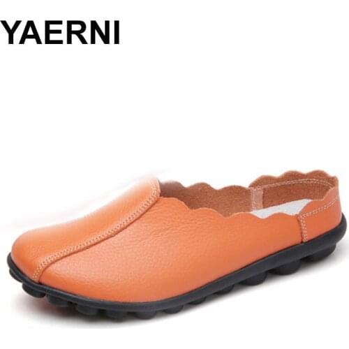 YAERNI Women flat shoes for 2021 spring summer split cow leather slip on loafers leather walking shoes ladies fashion sneakers