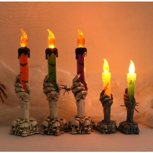 1pc Halloween decoration Skeleton hand LED Flameless Candle Lights Flickering Tea Candles Battery Powered for Home Party Decor