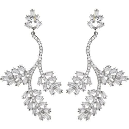 European and American fashion temperament leaf zircon earrings women/girls wedding party tassel long earrings ER-478