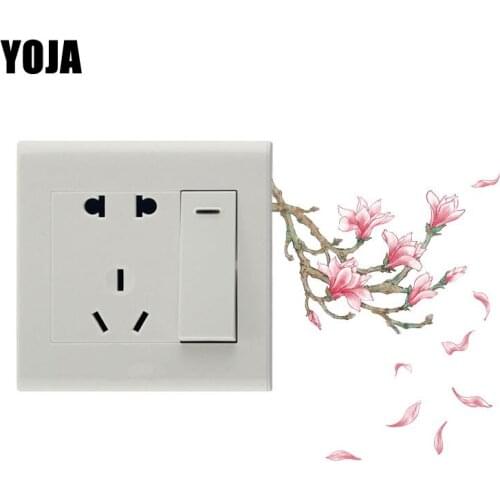 YOJA Pink Magnolia Petals Falling Design Fashion Colorful Cartoon Switch Decal Plant PVC Wall Sticker 8SS0640