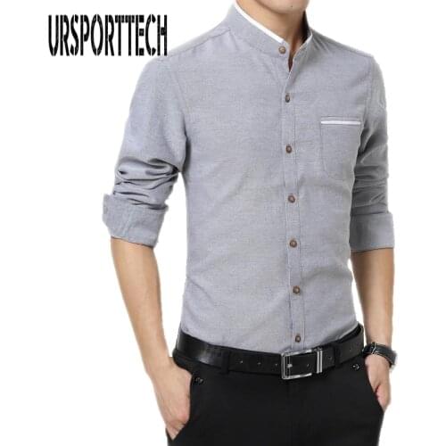 Plus Size M-5XL Cotton Men Shirt New 2020 Stand Collar Casual Male Shirt Slim Fit Mens Dress Shirts Long-Sleeve Camisa Hombre