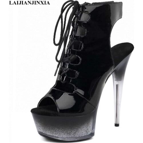 New Platform Sandals 15 CM Lace Up Full Dress High Stripper Heels Pole Dance Shoes Sexy Fetish Party Women Nightclub Model Shoes