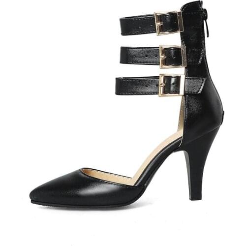 Chainingyee street sexy pointed toe summer sandals belt buckle decoration beading beige red black womens shoes big size