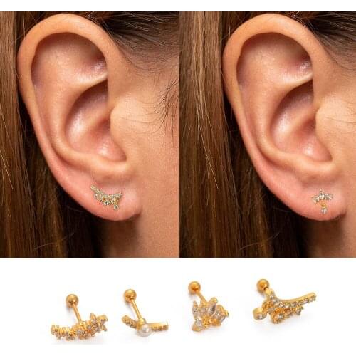 Stainless Steel Crown Stud Earrings For Women Tiny Zircon Piercing Earring Earings Jewelry Pendientes Stud Ear Piercing Jewelry