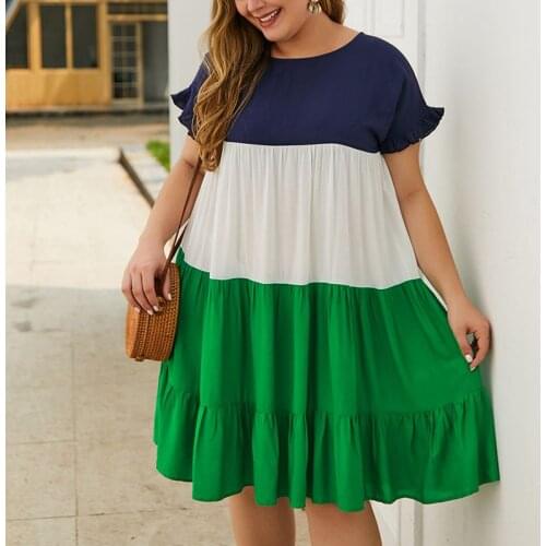 Plus size dress 5XL-8XL bust 133CM summer fashion womens cotton round neck short sleeve loose big swing dress