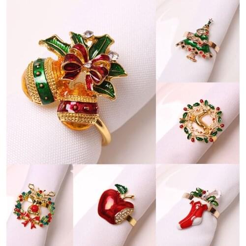 1PC Metal Christmas Tree Napkin Rings Bow Flower Wreath Mouth Ring Wedding Banquet Hotel Table Supplies Circle Decoration Gifts