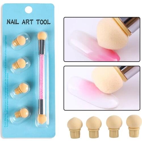1 Pack Replace Sponge Heads Nail Art Blooming Gradient Dotting Brushes Mirror Glitter Handle Acrylic Polish Pen Manicure Tool