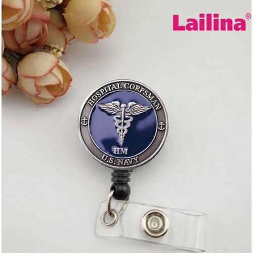 10pcs/lot Hospital Corpsman Doctor Badge Holder, Enameling Medical Badges Name Card Retractable Pull Reels Clips