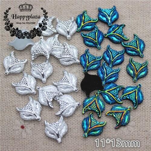 100pcs Shiny Mix Colors Black AB/Silver Fox Head Resin Rhinestone Flatback Cabochon DIY Craft Accessories,11*13mm
